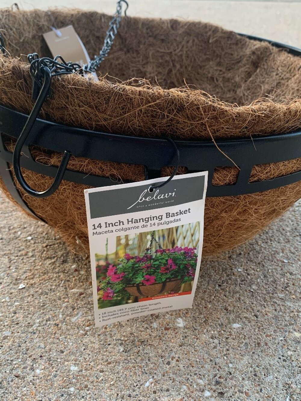 Belavi 14 Inch Metal Hanging Basket Planter Coco Coir Liner Powder Coated NWT